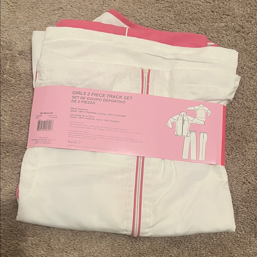 Girls 2-Piece Danskin Now White and Pink Girls' Track Set - Picture 2 of 9